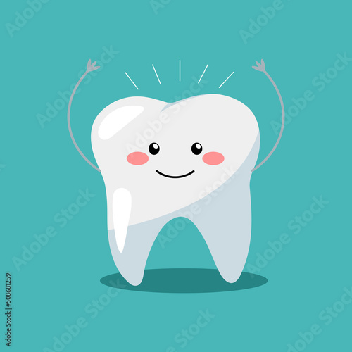 .Healthy cute cartoon tooth character. Colored illustration about health and tooth care.