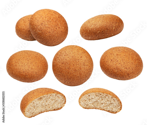 set of rye buns isolated on white. the entire image is sharpness.