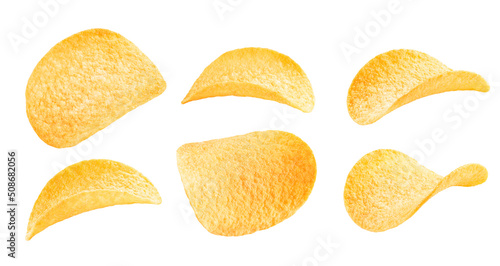 set of potato chips isolated on white. texture. the entire image is sharpness.