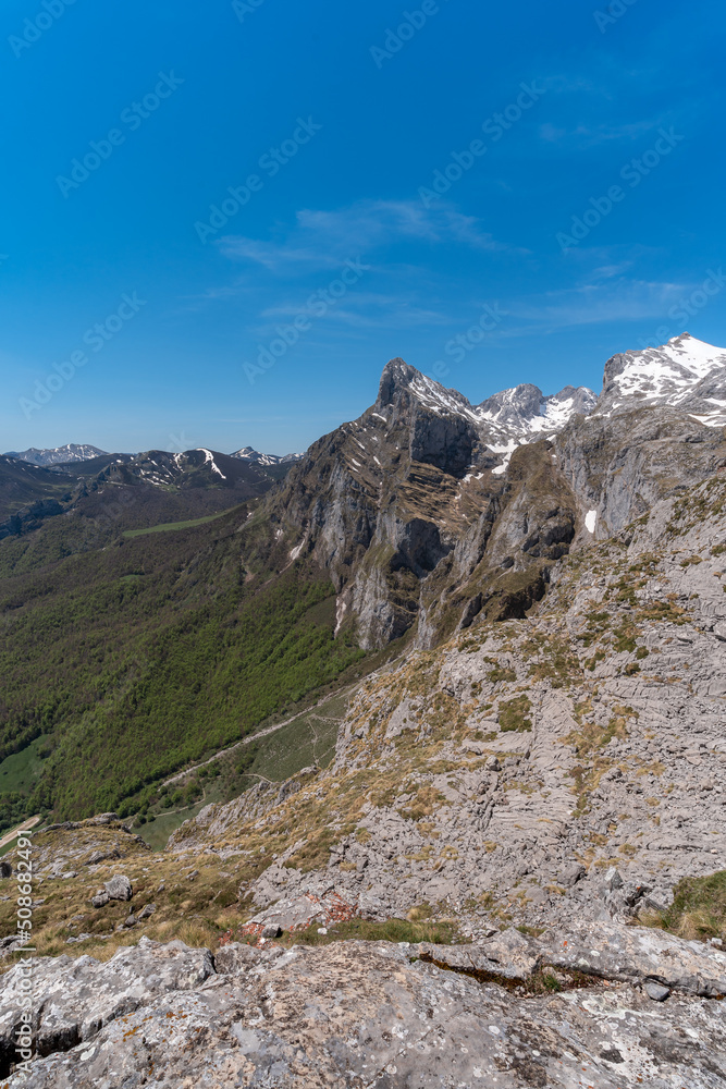 Vertical composition. View from El Cable viewpoint. Picos de Europa . Cantabria. spain