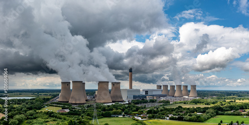 Aerial landscape view of a large Coal Fired Power Station with pollution emissio Fototapete