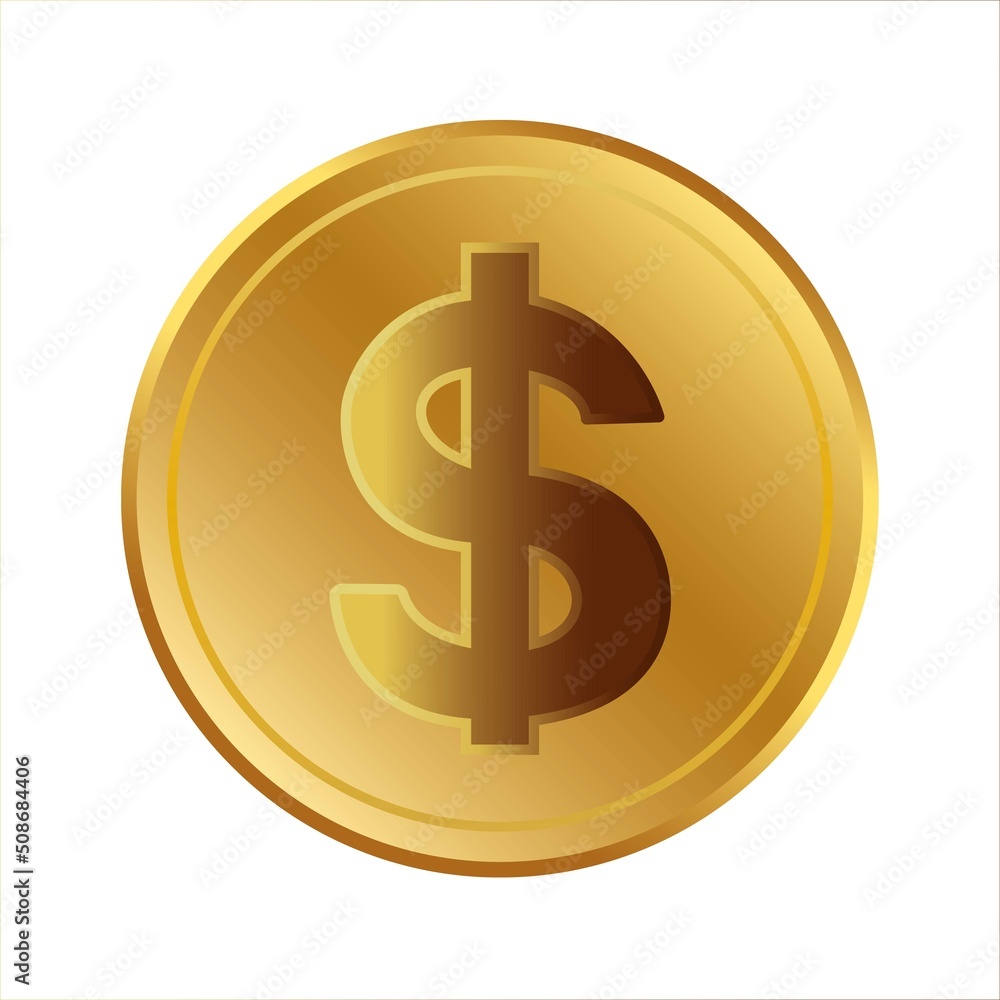 Dollar coin on a white background. U.S. national currency. The concept of the fall of the dollar . Vector illustration . Dollar coin on a white background. U.S. national currency. The concept of the fall of the dollar . Vector illustration .