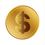Dollar coin on a white background. U.S. national currency. The concept of the fall of the dollar . Vector illustration .