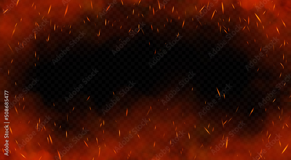 Vector red fire sparks. Burning glowing particles. Flame of fire with ...