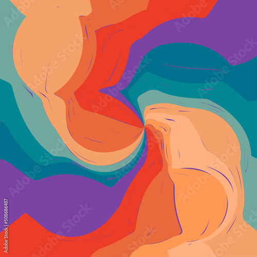 1970 Wavy Swirl Seamless Pattern in Orange and Pink Colors. Seventies Style, Groovy Background