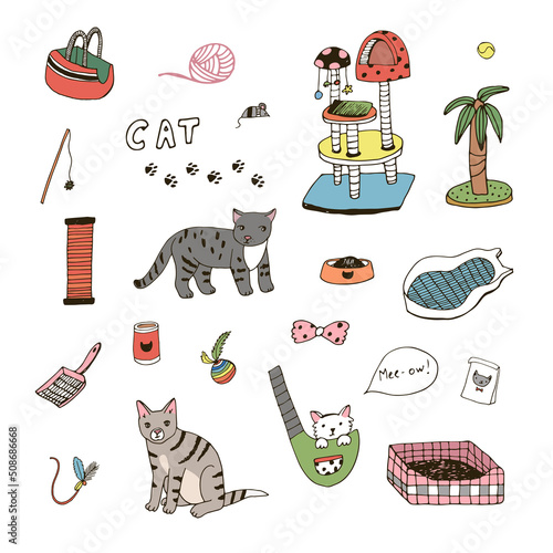 Pet shop cats vector illustrations set
