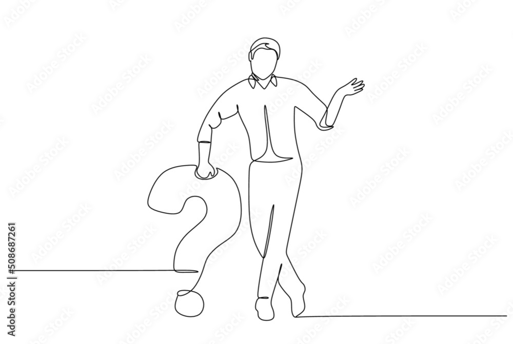 One line question man. Single line drawing vector illustration. One line question man. Single line drawing vector illustration.