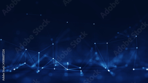 Abstract concepts of cybersecurity technology and digital data protection. Protect internet network connection with polygons, dots and lines with dark blue background. Big data.