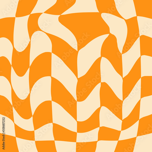 1970 Wavy Swirl Seamless Pattern in Orange and Pink Colors. Seventies Style, Groovy Background