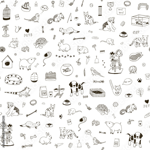 Pet shop cats and dogs vector seamless pattern