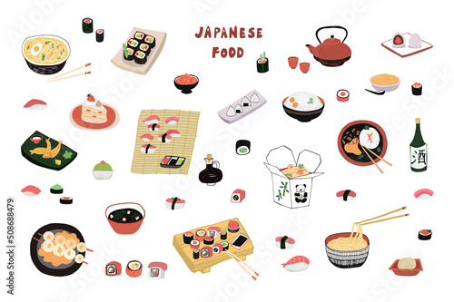 Japanese food vector illustrations set