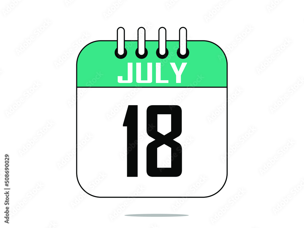 July 18. Calendar icon. Day 18 Vector illustration. July 18. Calendar icon. Day 18 Vector illustration.