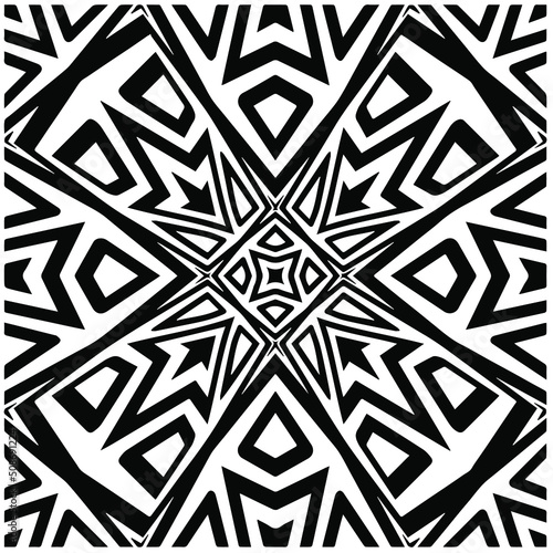  Abstract background with black and white mandala. Unique geometric vector swatch. Perfect for site backdrop, wrapping paper, wallpaper, textile and surface design. 
