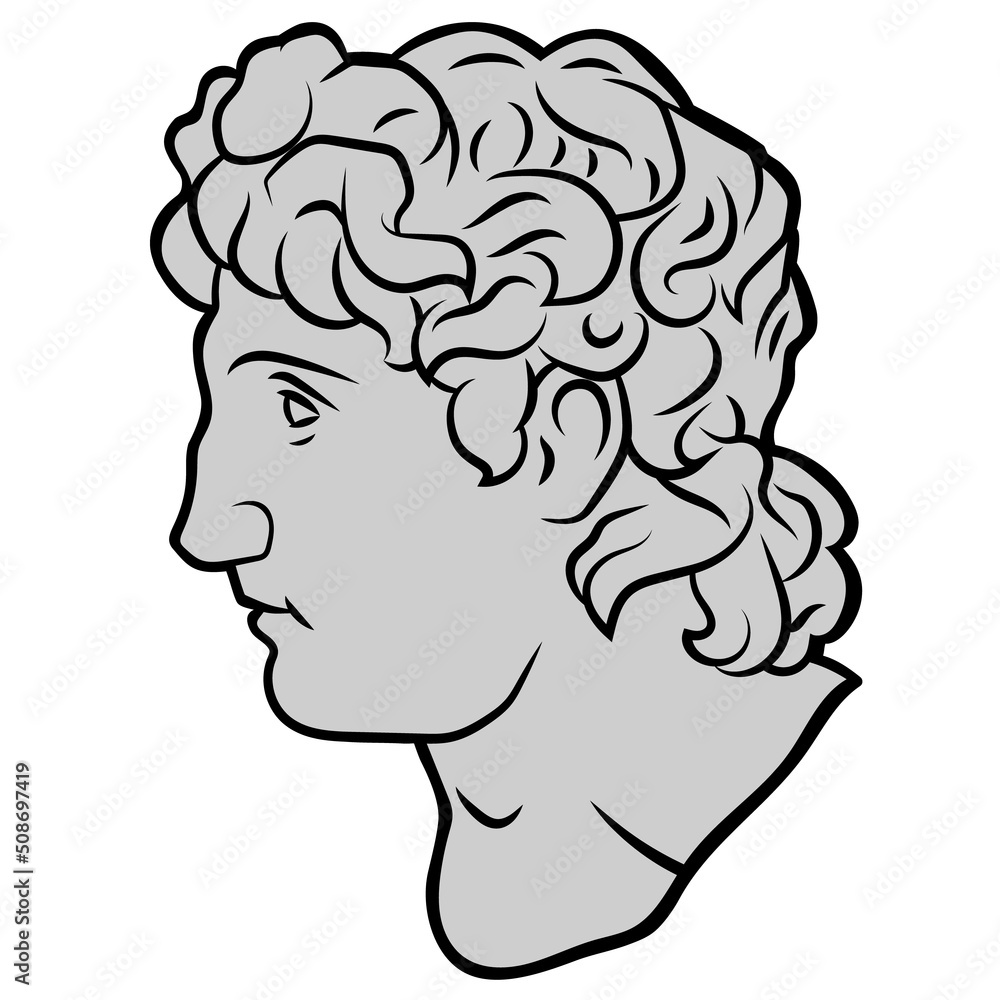 Antique Greek Macedon Man Head in Profile. Statue of Alexander The Great. Alexander III of Macedon. King of the ancient Greek kingdom of Macedon. Antique Greek Macedon Man Head in Profile. Statue of Alexander The Great. Alexander III of Macedon. King of the ancient Greek kingdom of Macedon.