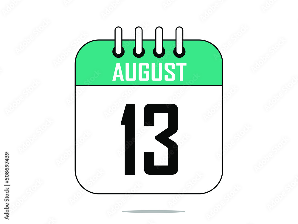 August 13. Calendar icon. Day 13 Vector illustration. August 13. Calendar icon. Day 13 Vector illustration.