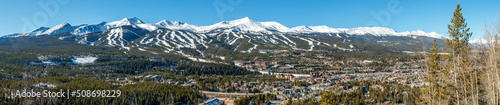 Fotografie Panorama of Breckenridge, Colorado with ski trails on surrounding mountains