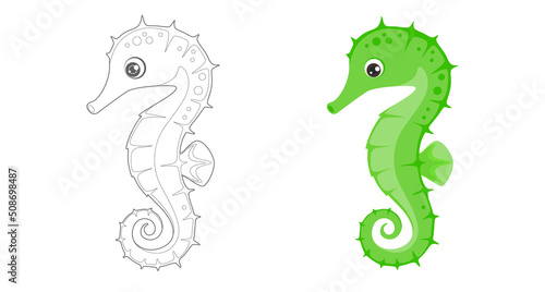 Coloring page outline of cartoon seahorse . Coloring book for children. Funny vector ocean animals  fish. Simple flat illustration.