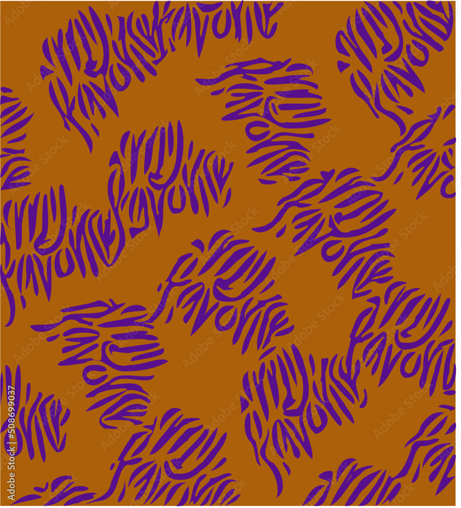 Cute wild animal Skin seamless Pattern. Trendy tpographic image purple color animal print for child, kids, teenager clothing garment fabric pattern on camel background.