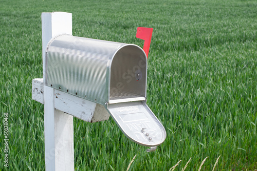 US mailbox on a green background