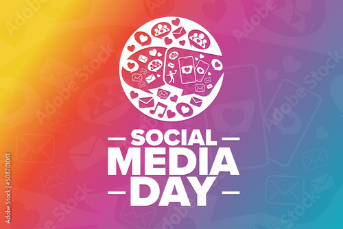 Social Media Day. Holiday concept. Template for background, banner, card, poster with text inscription. Vector EPS10 illustration.