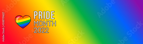 Rainbow color LGBT pride month banner with heart shape. Symbol of pride month 2022 support
