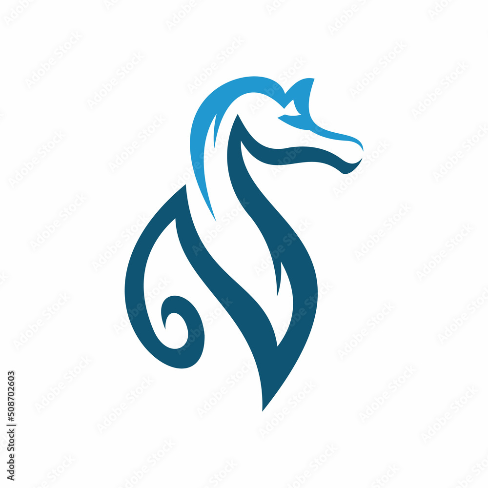 Naklejka premium seahorse logo blue flat monogram