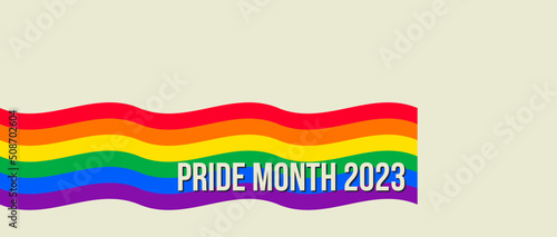 Pride Month banner with Pride Flag. LGBTQ Rainbow flag with Pride Month 2023