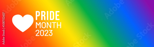 Rainbow color LGBT pride month banner with heart shape. Symbol of pride month 2023 support