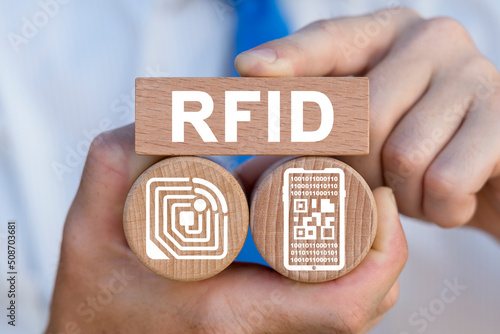 RFID - Radio Frequency Identification Communication Modern Shopping Concept. RFID chip tag technology.