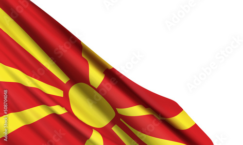 Vector illustration with a realistic flag of North Macedonia isolated on white background. Vector element for Independence, Republic, Revolution (Uprising against Fascism) Days, Day of the Macedonia.