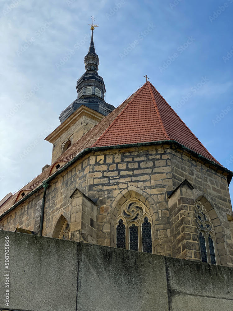 Beatiful european church behind wall