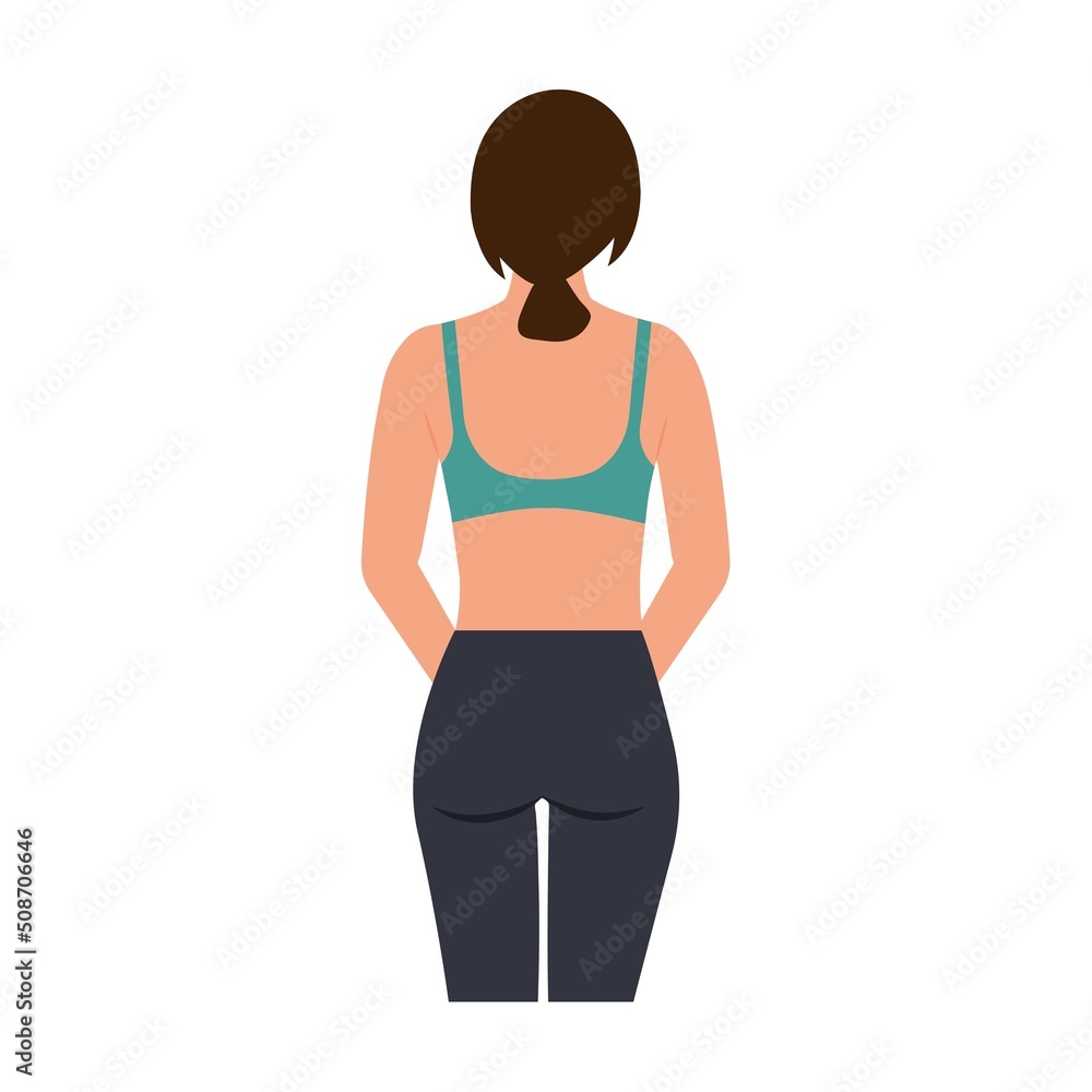 Slim toned young body of the girl. Sporty woman in sportswear. Back view.Vector illustration isolated on white background Slim toned young body of the girl. Sporty woman in sportswear. Back view.Vector illustration isolated on white background