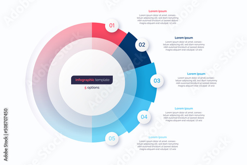 Five option circle infographic design template. Vector illustration