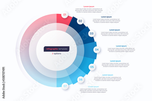 Seven option circle infographic design template. Vector illustration