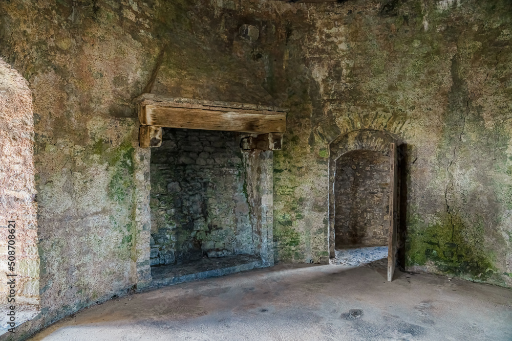 view inside a stone tower of the stunning Pembroke Castle, an 11th Century Welsh fortress view inside a stone tower of the stunning Pembroke Castle, an 11th Century Welsh fortress