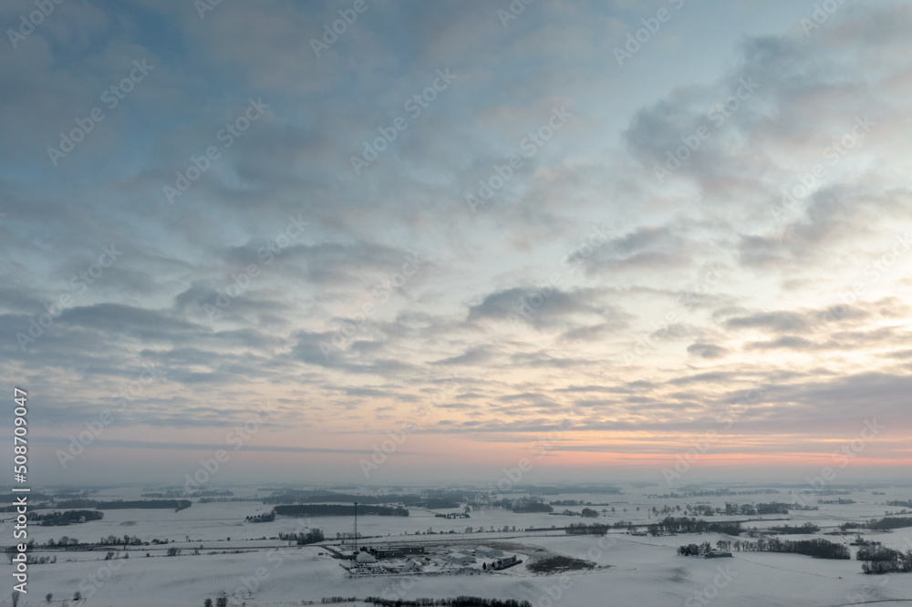 Sun Sets Over Winter Fields and Railroad Tracks Sun Sets Over Winter Fields and Railroad Tracks