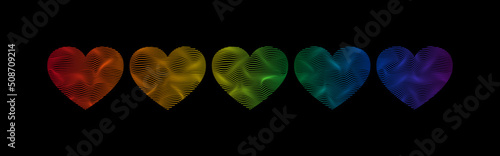 Dynamic line wave LGBTQ+ sexual identity pride concept. Rainbow colors in heart shape on black background