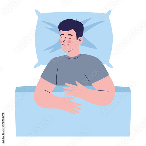 man sleeping with blue pijama