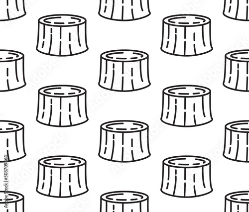 Tree rings forest.Seamless tree stump pattern.Cutting down live tree. large portions of a tree cut down.Outline vector illustration.