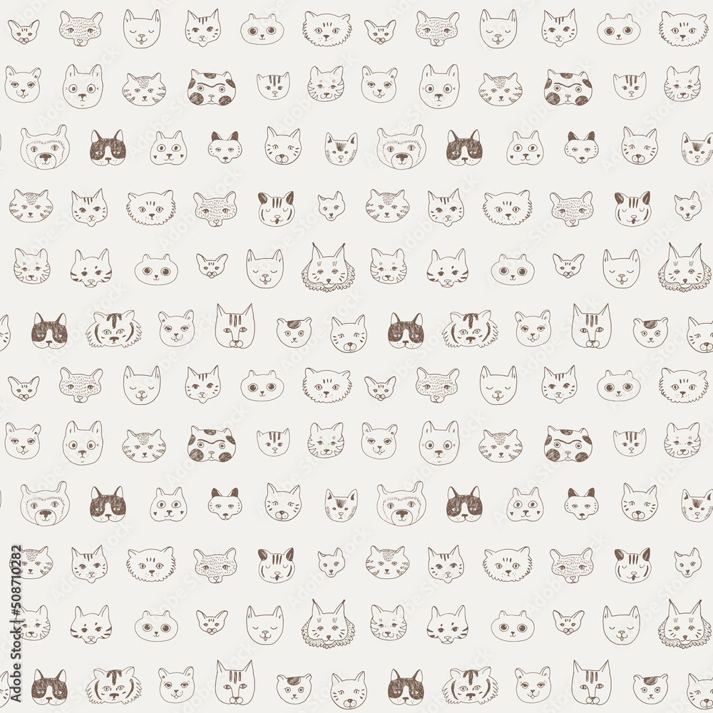 Naklejka premium Cat and dog face vector seamless pattern