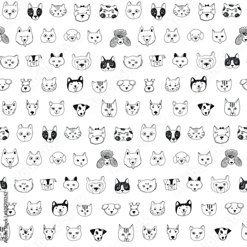 Cat and dog face vector seamless pattern