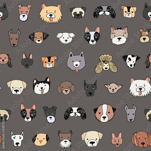 Dog faces vector seamless pattern