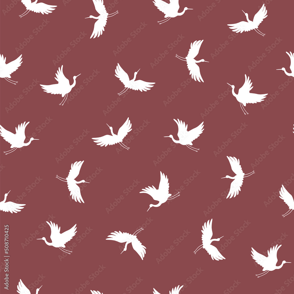 Japanese crane silhouette vector seamless pattern Japanese crane silhouette vector seamless pattern