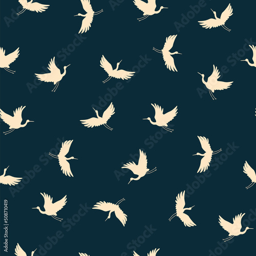 Japanese crane silhouette vector seamless pattern