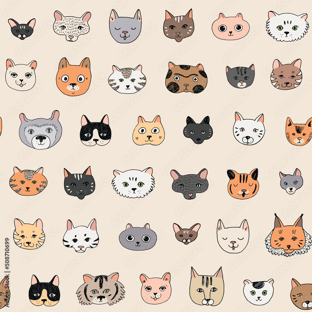 Cat faces vector seamless pattern