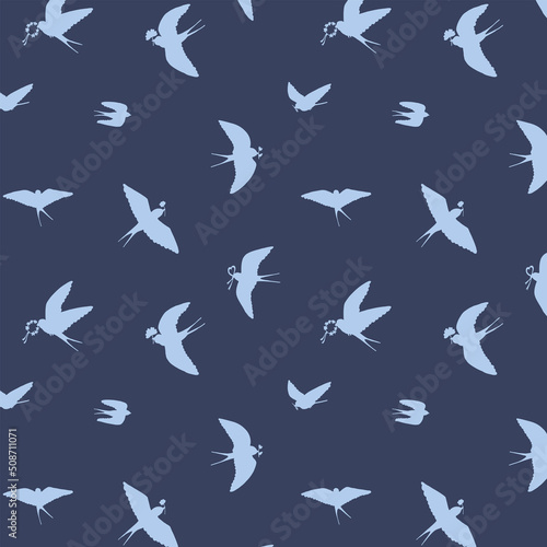 Swallow bird silhouette vector seamless pattern