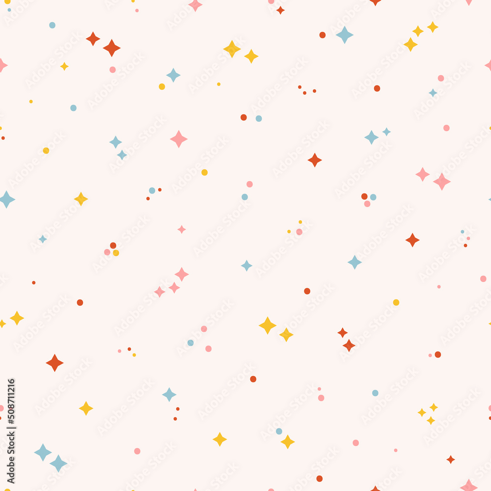 Cute Festive Stars Seamless Pattern. Starry Sky Colorful Background. Vector Holiday and Birthday Party Design Cute Festive Stars Seamless Pattern. Starry Sky Colorful Background. Vector Holiday and Birthday Party Design