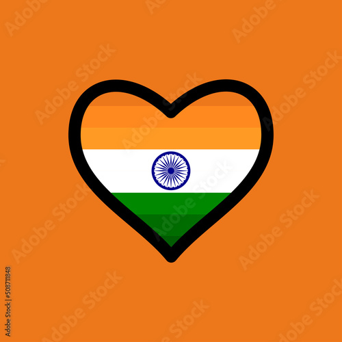 Outline of heart on India flag background.