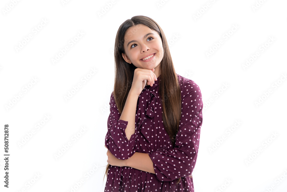 Portrait of happy smiling teenage child girl. Children studio portrait on white background. Childhood lifestyle concept. Cute teenage girl face close up. Portrait of happy smiling teenage child girl. Children studio portrait on white background. Childhood lifestyle concept. Cute teenage girl face close up.