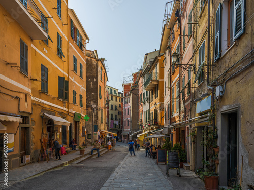 Fototapeta Naklejka Na Ścianę i Meble -  Vernazza village main street shops, Cinque Terre, Italy